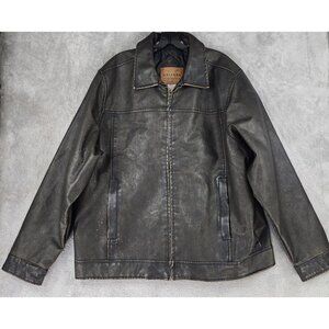 Arizona Jacket Mens XL Black Full Zip Long Sleeve Distressed Lined Faux Leather